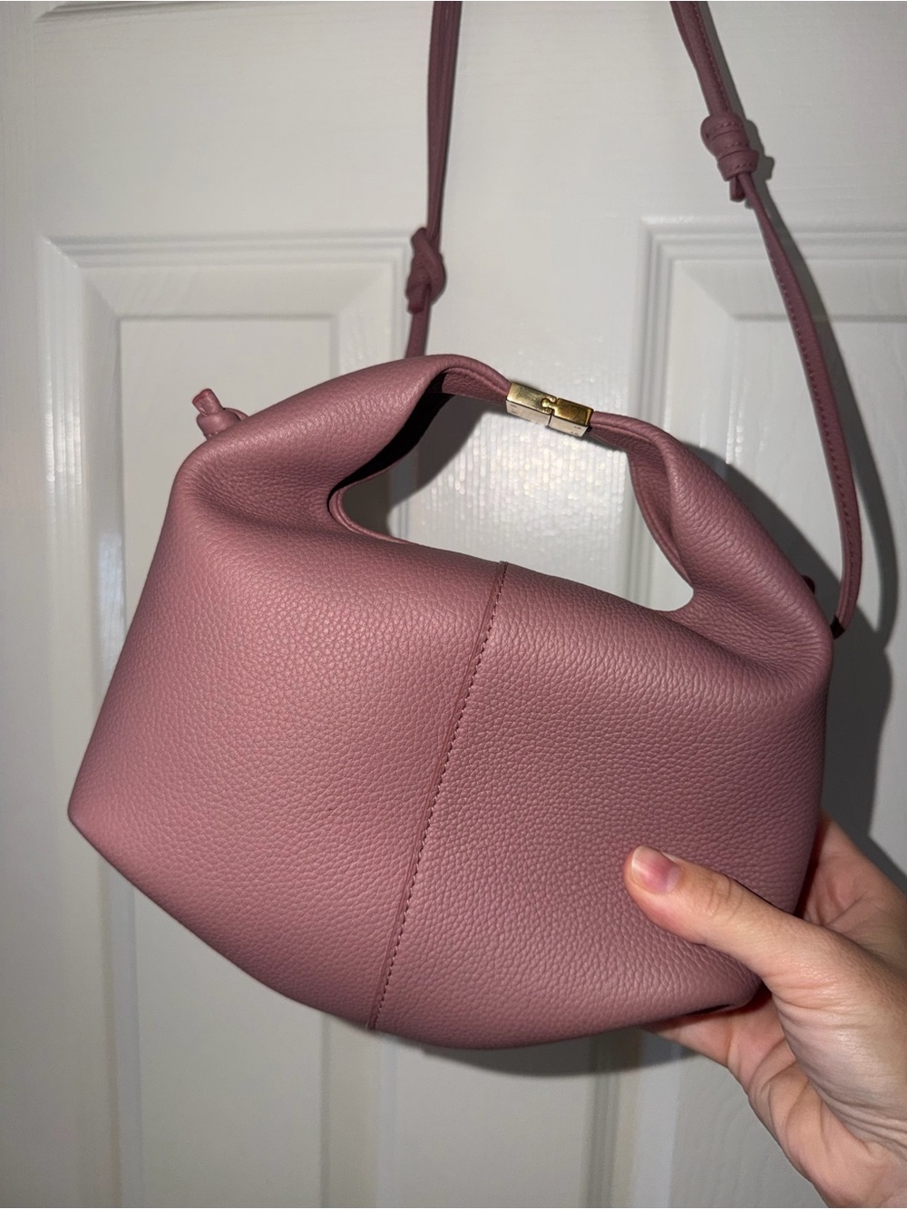 Polène Beri Blush Women's Soft Pink Knot Detail Leather Tote Shoulder Bag - Picture 10 of 16